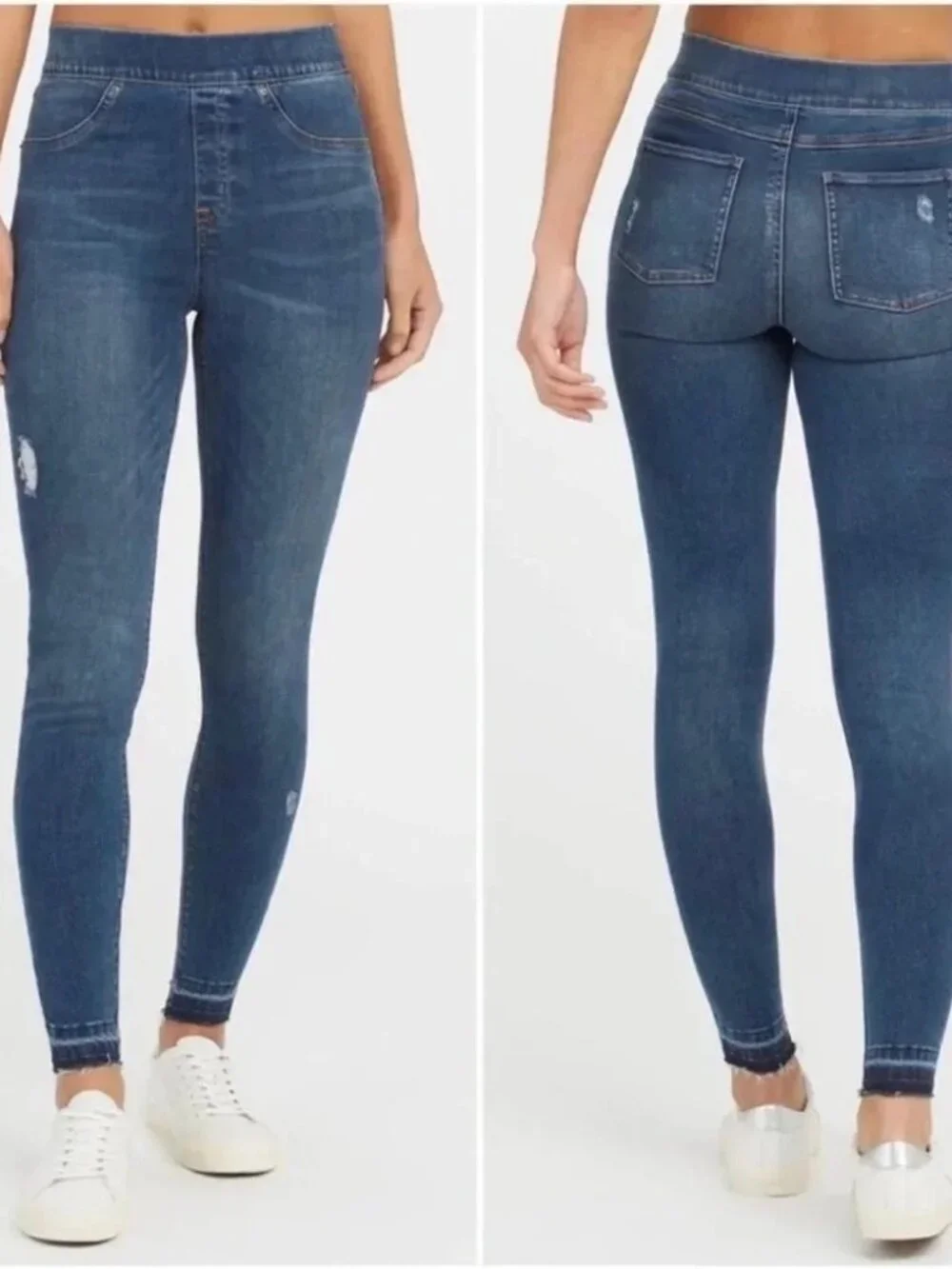 SPANX Dark Wash Distressed Pull-On Jeggings